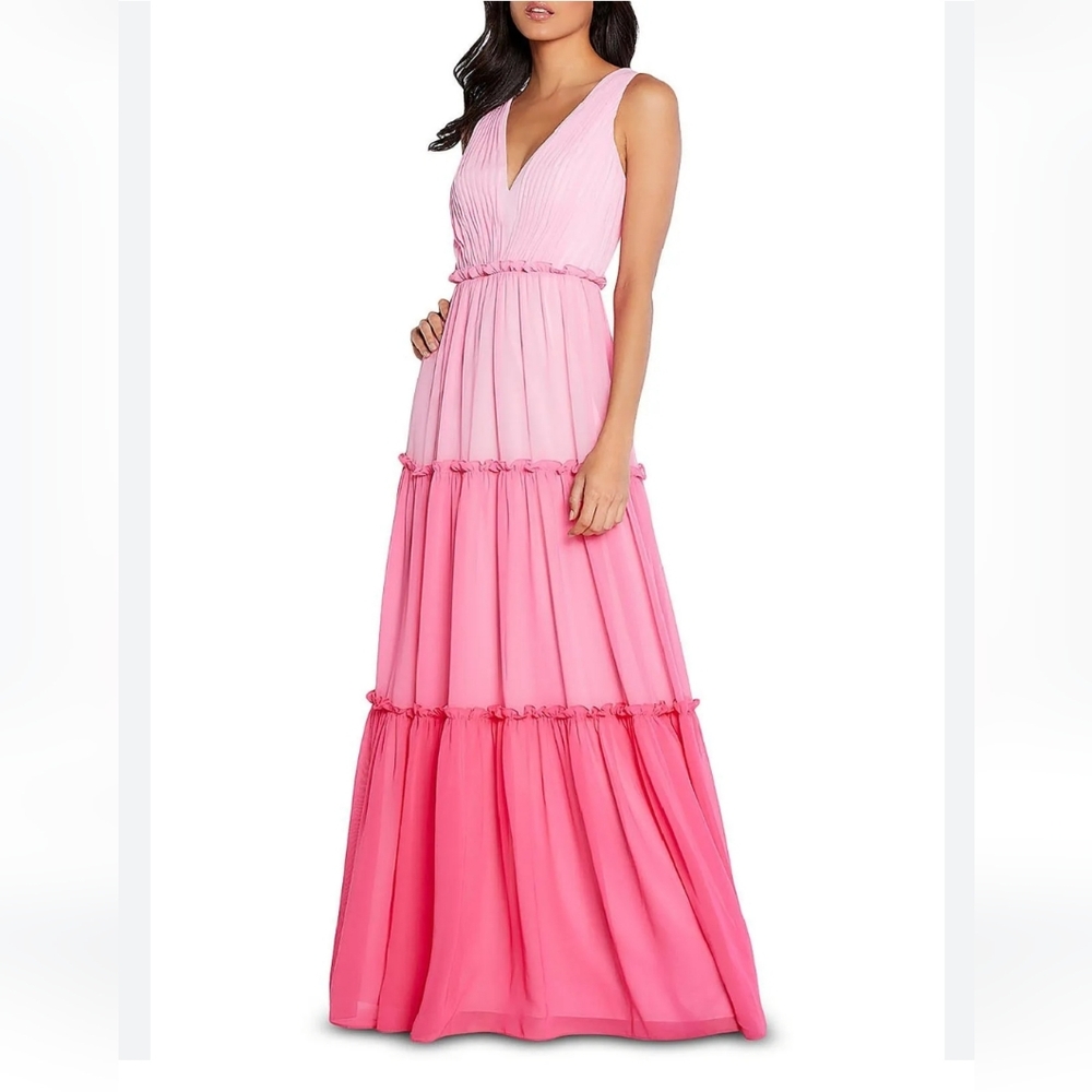 NWT Aidan Mattox Womens V-neck Tierred Sleeveless Maxi Dress In Pink Size 4